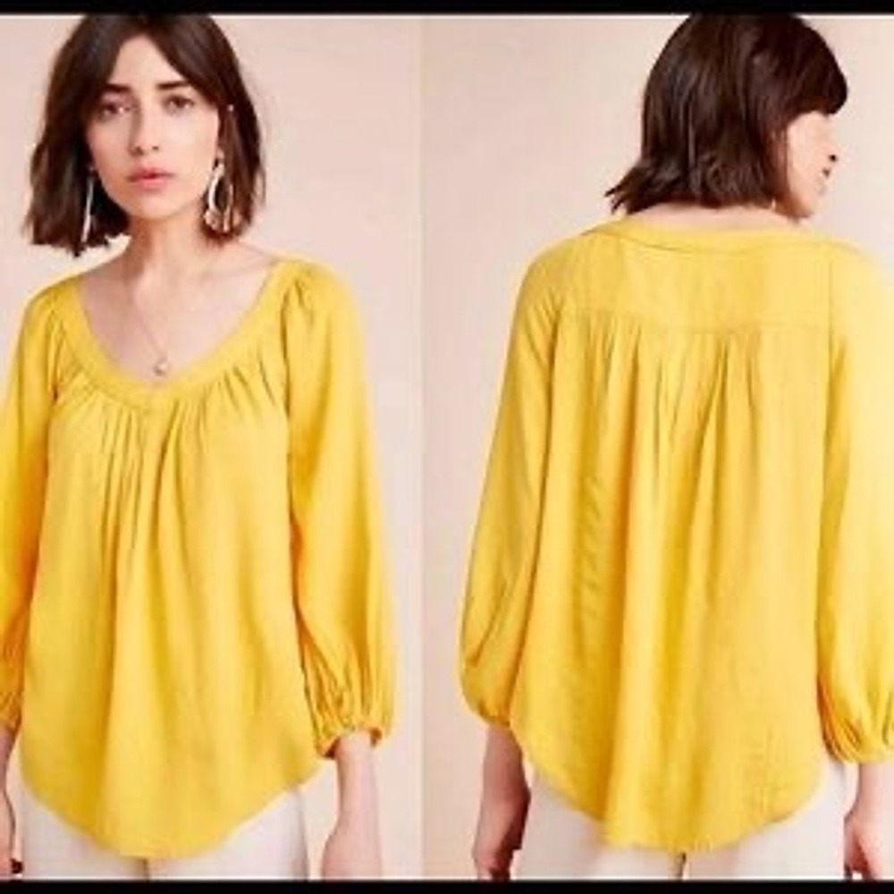 Maeve Anthropologie NWT Boswell Peasant Blouse Mustard Yellow Size 4